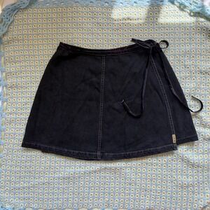 Vintage Roxy Denim Wrap Mini Skirt Dark Wash Y2K Coquette Cotton Mcbling M